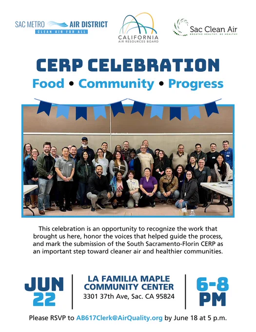 Event flyer with info: June 22, La Familia Maple Community Center, 3301 37th Avenue, Sac. CA 95824, 6-8 pm