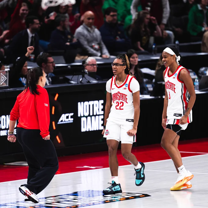 Ohio State Women's Basketball Players & Coach celebrating