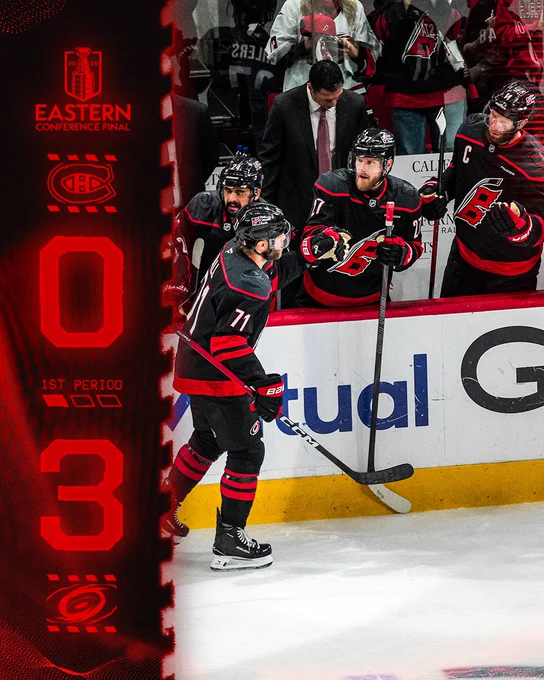 The Canes lead the Canadiens 3-0 after the first period 