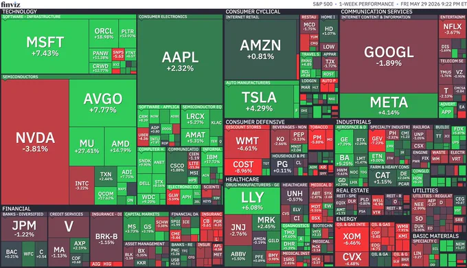 Mega Market Cap. Heat Map 22nd Week Performance