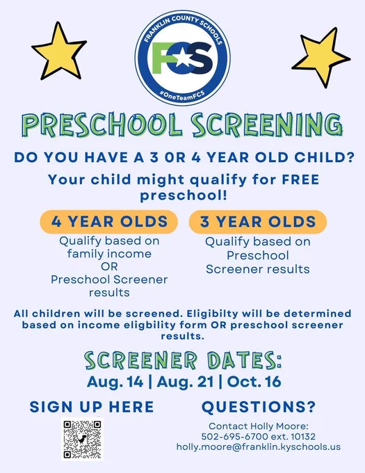 Register your child for fall preschool screenings.