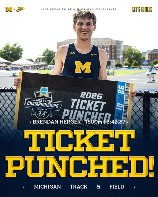 Brendan Herger qualifies for the NCAA Outdoor Championships in the 1500m.