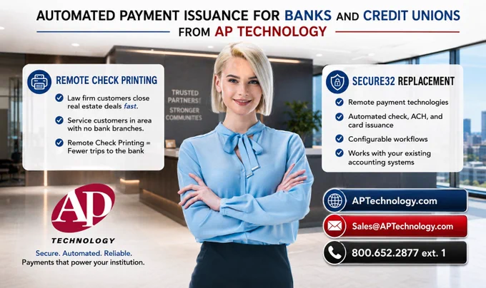 #Banks can increase deposits with #RemoteOfficialCheckPrinting for business customers. Faster deal closes. Fewer trips to the bank. #APTechnology makes it easy. Payment issuance and #Secure32 replacement, too. https://www.aptechnology.com