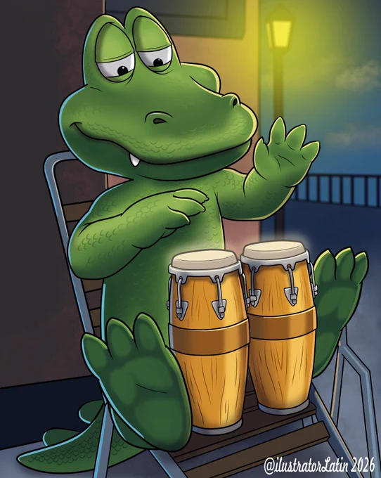 Aldo el caimán, disfrutando de su música.

¡Feliz Día Nacional del Caimán!
