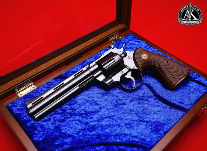 🔥 The Holy Grail of Colt Pythons.
🔗 See it here: https://bit.ly/4dEJCBh

This 1957 Colt Python in .357 Magnum is a second-year production example with an early four-digit serial number and an astonishing 98% original Royal Blue finish. Complete with factory checkered walnut grips, gold medallions, and a deluxe fitted display case, it represents the kind of collector-grade Python that rarely surfaces.

#ColtPython #357Magnum #Gunsdaily  
