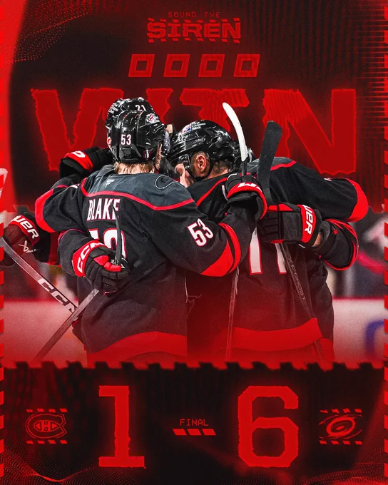 The Canes beat the Canadiens 6-1 in regulation