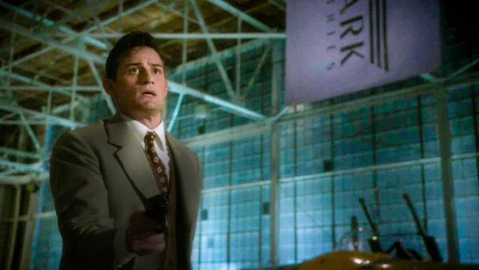 daniel sousa holding a gun in "agent carter"