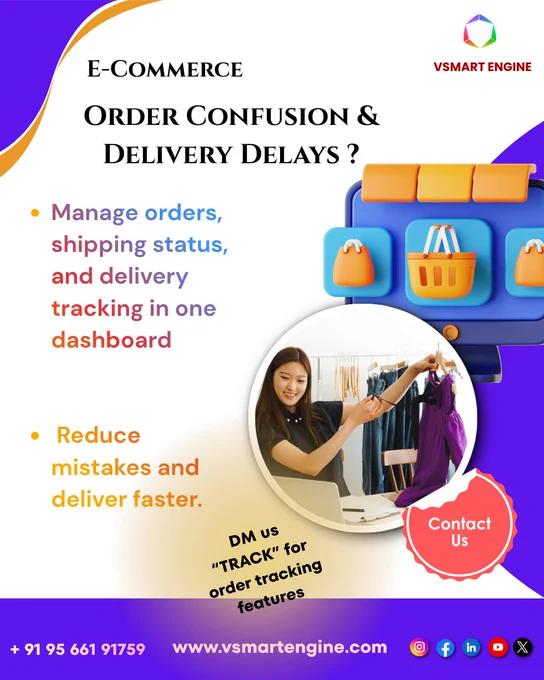 Manage orders, shipping & tracking in one smart dashboard 🚀

✔ Faster deliveries
✔ Fewer mistakes
✔ Better customer experience

📩 DM “TRACK” for order tracking features
📞  91 95 661 91759
🌐 www.vsmartengine.com

#Ecommerce #OrderManagem