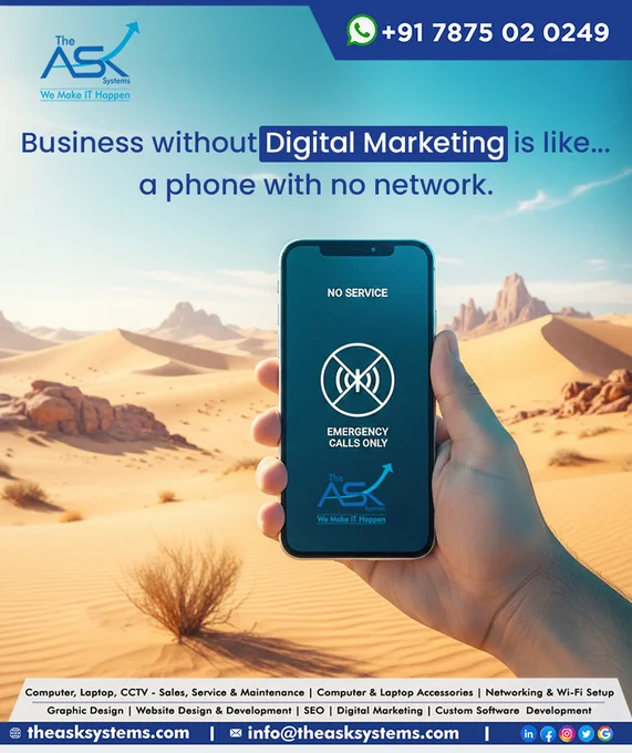 📱 𝗕𝘂𝘀𝗶𝗻𝗲𝘀𝘀 𝘄𝗶𝘁𝗵𝗼𝘂𝘁 𝗱𝗶𝗴𝗶𝘁𝗮𝗹 𝗺𝗮𝗿𝗸𝗲𝘁𝗶𝗻𝗴 𝗶𝘀 𝗹𝗶𝗸𝗲 𝗮 𝗽𝗵𝗼𝗻𝗲 𝘄𝗶𝘁𝗵 𝗻𝗼 𝗻𝗲𝘁𝘄𝗼𝗿𝗸.

It is there, but it simply cannot connect - no reach, no impact, no growth. 🚫📶

In today’s competitive market, people search online before they make decisions. If your brand is not visible, you are already missing opportunities. Digital marketing helps you reach the right audience, build trust and stay ahead of competitors.

Social media presence, targeted advertising, search visibility and quality content all work together to increase awareness and credibility.

𝗖𝗼𝗻𝘀𝗶𝘀𝘁𝗲𝗻𝗰𝘆 𝗼𝗻𝗹𝗶𝗻𝗲 creates recognition -------> 𝗥𝗲𝗰𝗼𝗴𝗻𝗶𝘁𝗶𝗼𝗻 builds trust -------> 𝗧𝗿𝘂𝘀𝘁 drives sales.

Make sure your business stays connected, visible and relevant. 🔗💡

WhatsApp to know more:
https://wa.me/message/TFPSLDEGE6MWE1

#DigitalMarketing #BusinessGrowth #OnlineMarketing #SocialMediaStrategy #BrandAwareness #ContentMarketing #LeadGeneration #BusinessSucce