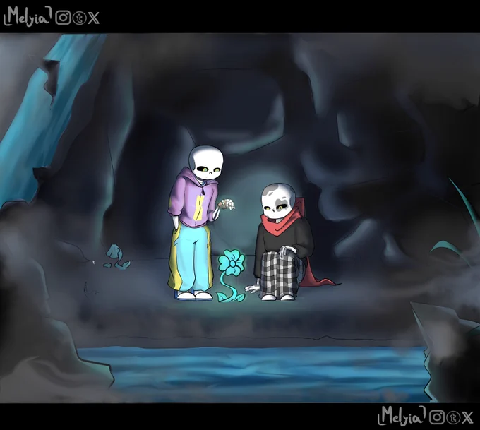 The next universe is Underworld!!
And since it’s a somewhat dangerous universe, Ikan came along to keep Masfrit company too 🤭.
Finding an echo flower in a nearly dark and withered area of Waterfall, Enjoy the comic ⭐