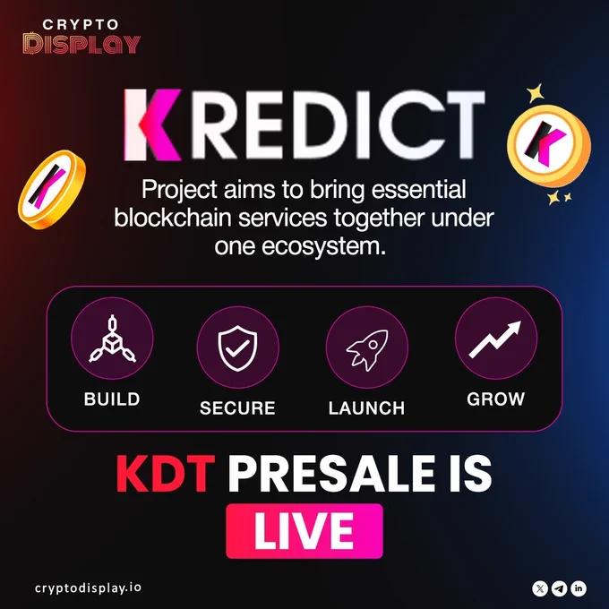  KREDICT Token Project-

The $KDT DeFi project is live on BSC until June 30.
It features a full-stack, no-code Web3 token launchpad.
Always verify smart contracts and lock status before investing!

#KDT #Presale #DeFi #Web3 # Crypto