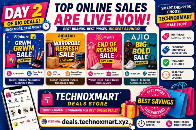 🔥 Fashion Sale Alert!

Flipkart GRWM, Amazon Wardrobe Refresh, Myntra End of Reason & AJIO Big Bold Sale LIVE 💥

Shopping se pehle deals.technoxmart.xyz check karo aur paise bachao 💸

#TechnoxmartDeals #Deals #OnlineShopping #SaveMoney #FashionDeals #IndiaDeals #CouponCodes