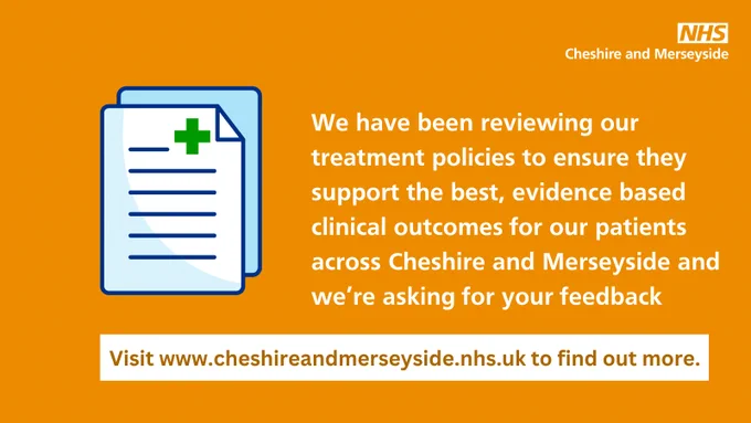 A graphic with the NHS logo and text. A document with a green cross is on the left and we’re asking for your feedback.