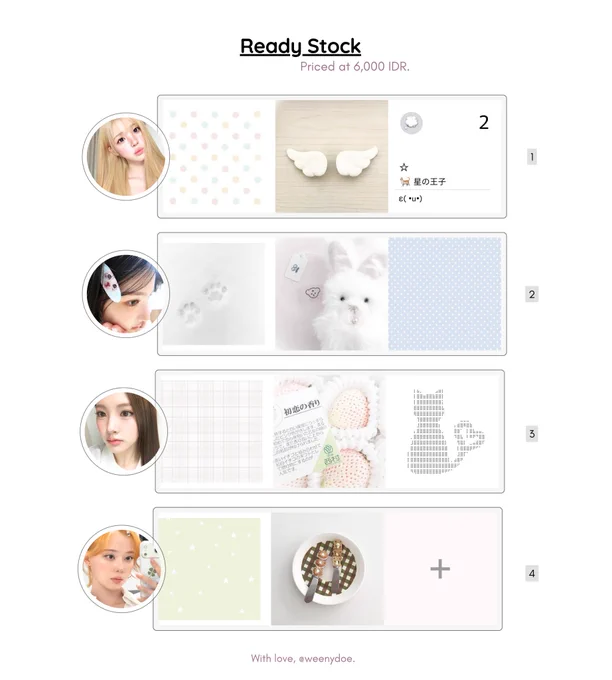 ouppy: 6,000/each
— pfp crafted in PNG format.

1. yuha
2. jiwoo
3. yihyun
4. winter