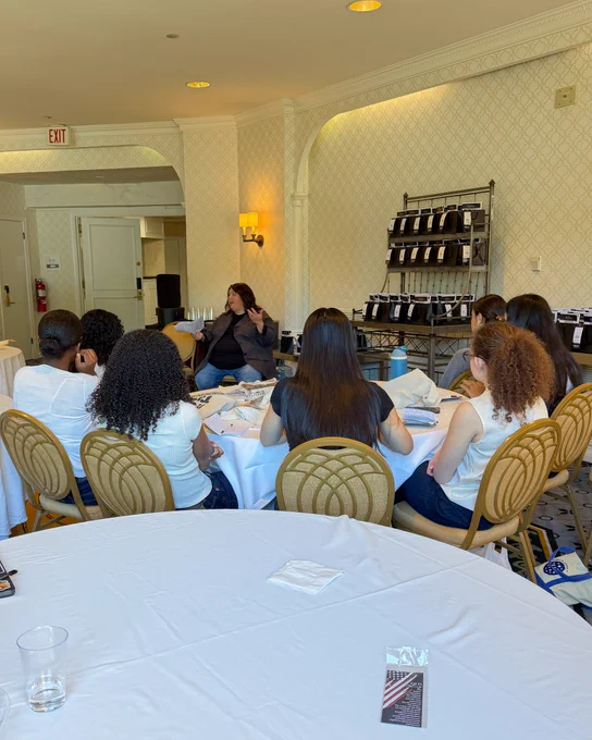 DCFNE's Associate Director of Nursing Jess speaks with students from Riverdale Country School about forensic nursing. 