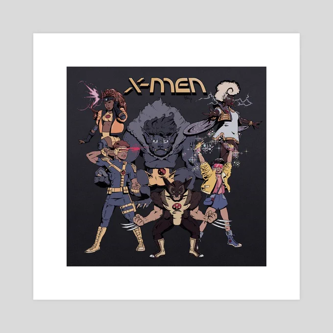 redesigned x-men team including jean grey, scott summers, hank mccoy, logan, ororo munroe, and jubilation lee