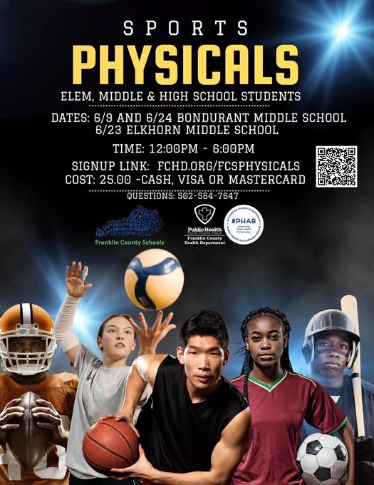 We are partnering with our local Franklin County Health Department, KY to offer opportunities for sports physicals.