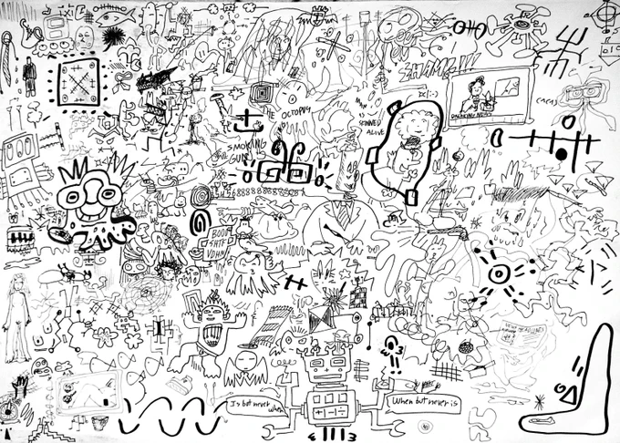 fineliner pen on paper piece featuring about a hundred smaller works