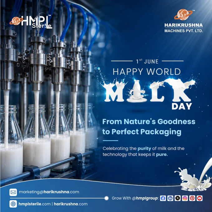 Every glass of milk has a story behind it.

It begins with the dedication of dairy farmers, continues through the efforts of processors, and reaches consumers through systems designed to preserve quality, safety, and freshness.

On World Milk Day, we celebrate not only the nutritional value of milk but also the people, processes, and technologies that make it available to millions every day.

As the dairy industry continues to evolve, the focus on hygiene, efficiency, traceability, and sustainable production has never been more important. From processing to filling and packaging, innovation plays a vital role in ensuring that dairy products maintain their purity and quality throughout the journey.

At Harikrushna Machines Pvt. Ltd., we are proud to support this journey by delivering advanced dairy processing and packaging solutions that help manufacturers meet growing industry demands while maintaining the highest standards of reliability and performance.