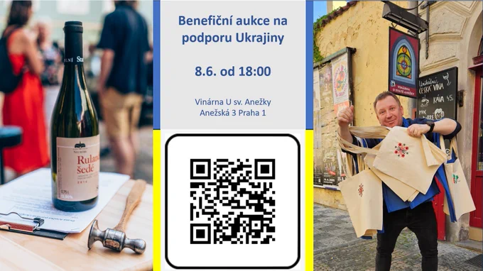 Benefiční aukce na podporu Ukrajiny 8.6. 2026 od 18:00.
Vinárna U sv. Anežky, Praha 1