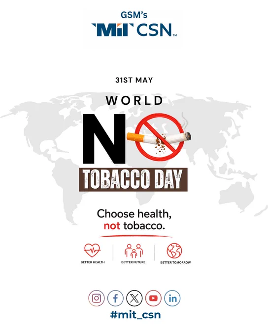 On the occasion of #WorldNoTobaccoDay (tomorrow), MIT CSN stands committed to fostering a healthy, vibrant, and tobacco-free educational environment. This year’s global theme, "Unmasking the Appeal," reminds us to look past superficial trends and recognize the true impact of nicotine and tobacco on our health, goals, and future.

To our student community: Your potential is limitless. Don't let addiction cloud your aspirations. Choose fitness, choose focus, choose life. 💪✨

