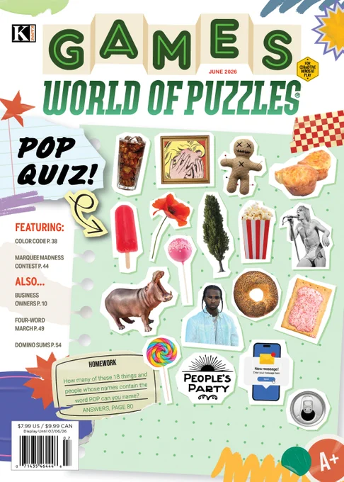 “Worms” Puzzles in Games World of Puzzles Magazine, June 2026