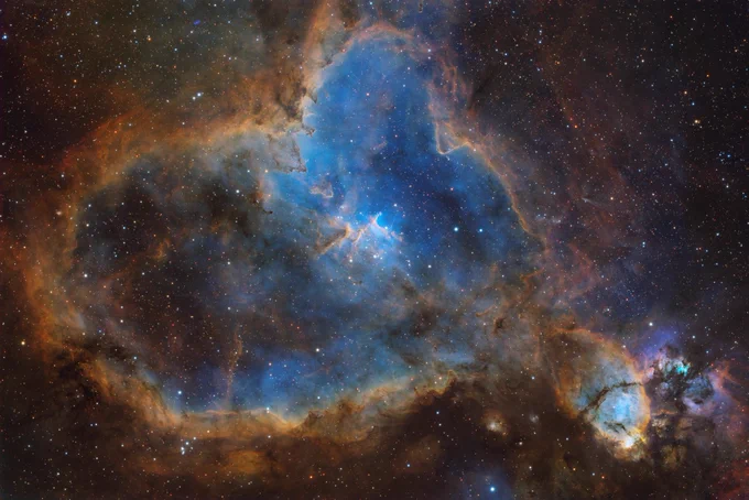 This false-color emission nebula image, situated in the constellation Cassiopeia, was remotely acquired via Insight Observatory's AFIL‑36 affiliate telescope stationed in Sunizona, Arizona, and processed by astrophotographer Charles Hagen.