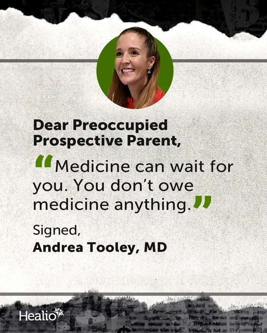 A motivational message encouraging prospective parents that medicine can wait, paired with a smiling woman's photo.