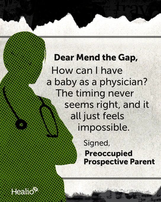 A silhouetted figure with a stethoscope is accompanied by text addressing challenges of parenthood for physicians. The image conveys a sense of introspection and concern.