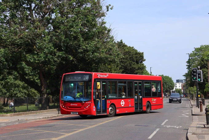 DE20176 (YX11FZC) is a red Alexander Dennis Enviro200 and is pictured turning onto Twyford Avenue as it headed to North Acton on route 218.