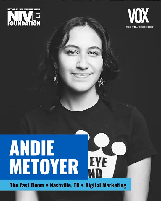 Black and white portrait of a person associated with the NIVA Foundation and VOX. Text highlights their digital marketing role in Nashville, TN.