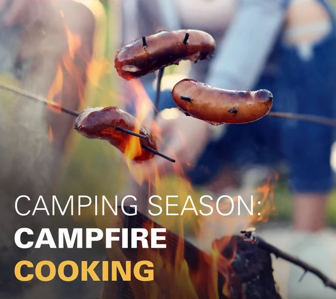 Promotional image for Iowa State University Extension and Outreach's "Cooking Over Campfire Coals" publication.