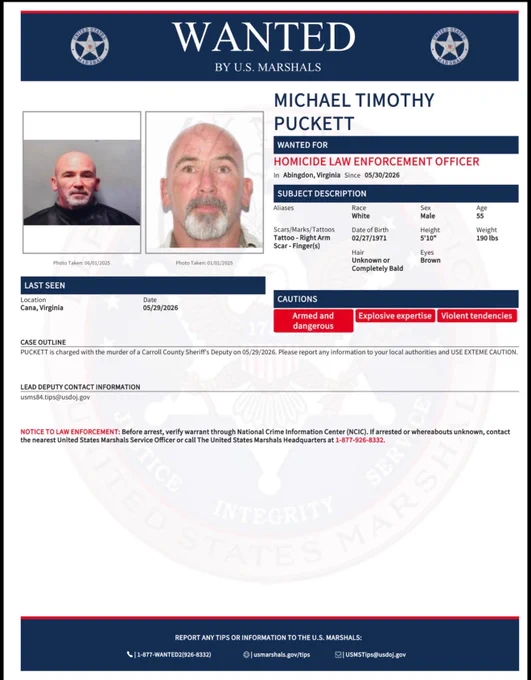 Wanted poster of Michael Timothy Puckett