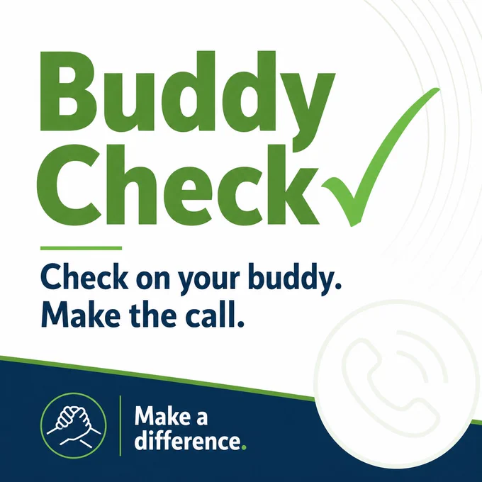 Buddy Check encourages reaching out to check on a friend’s well-being and make a supportive call.
