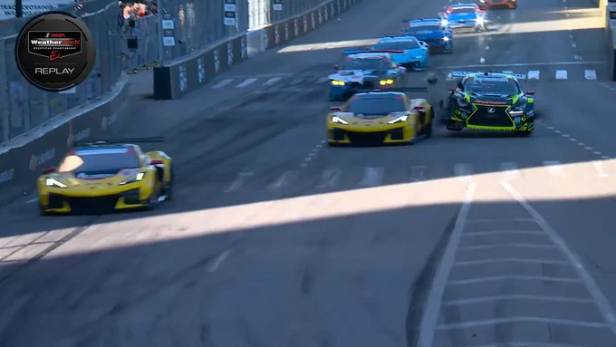 Vasser Sullivan Racing's Aaron Telitz hit the back of Corvette Racing's Nicky Catsburg at Detroit.