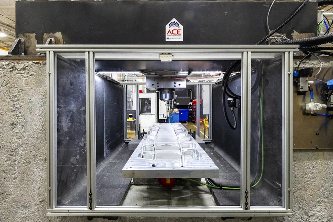 Three months after the design was finalized, the concrete base machine was ready
for final alignment and guarding installation.