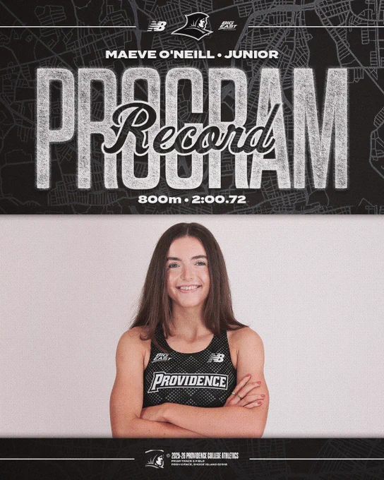 Maeve O'Neill, junior, program record 800 meters, 2 minutes point 72 seoncs