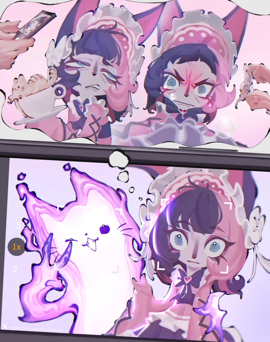Vex is seen "posing" with shadow through a phone camera app. She is having war flash backs to earlier in her day..

I didnt really have a scene planned in mind for this one tbh, i just really wanted to draw the skin and took the opportunity to practice some facial expressions.