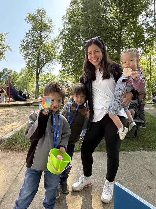 mom with kids eating popsicles