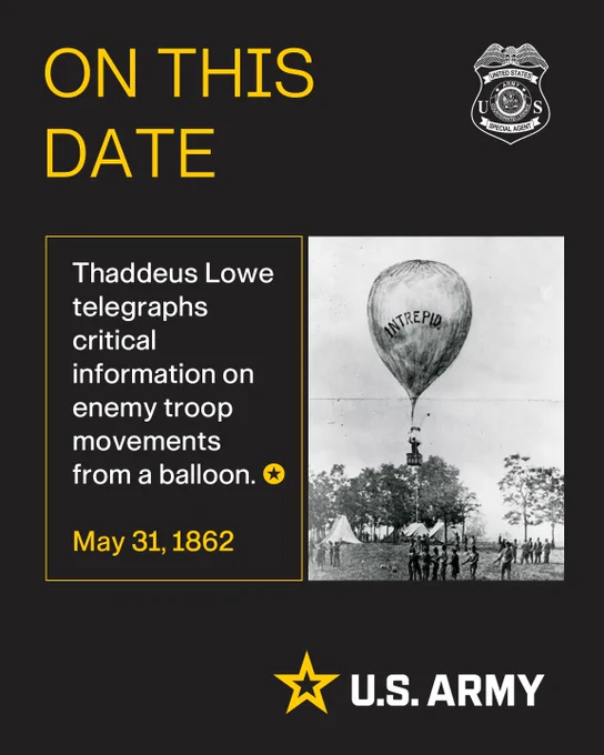 On This Date. Thaddeus Lowe telegraphed critical information on enemy troop movements from a balloon. May 31, 1862