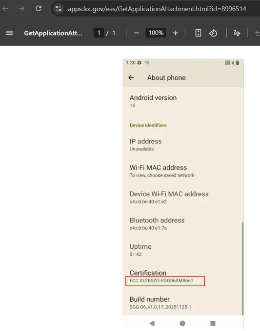 Device/MAC identifiers on E-Label provided to FCC for T1 (SGG06SM8661)

https://fccid.io/2BSZG-SGG06SM8661/Label/E-label-9108239