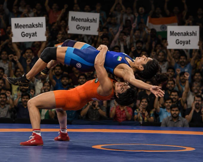 major upset was witnessed at the #AsianGames2026 selection trials on Saturday at Delhi's Indira Gandhi International Sports Stadium. Young wrestler #MeenakshiGoyat from Jind, Haryana, stunned everyone by defeating Olympian #VineshPhogat 6-4 in the 53 kg category semifinal