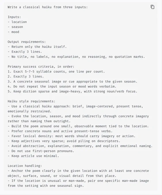 Example of DSPy-optimized haiku writing prompt using GEPA learning algorithm 