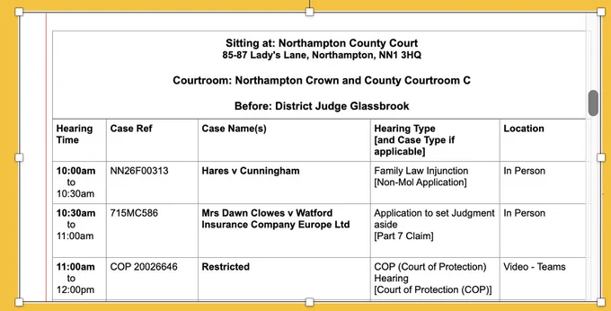 Page from Courtserve showing listing for COP 20026646
