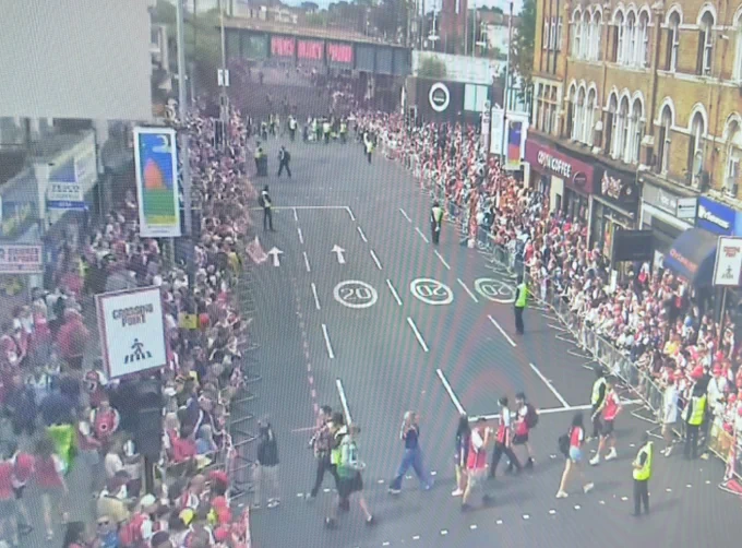 A CCTV image of supporters gathering ahead of the Arsenal Champions Parade in north London.