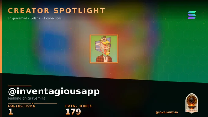 Creator spotlight: inventagiousapp on Gravemint — 1 collections, 179 mints.