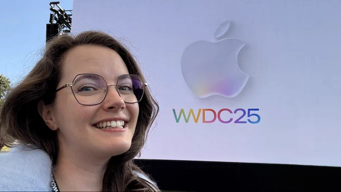 Me in front of the big screen at wwdc25