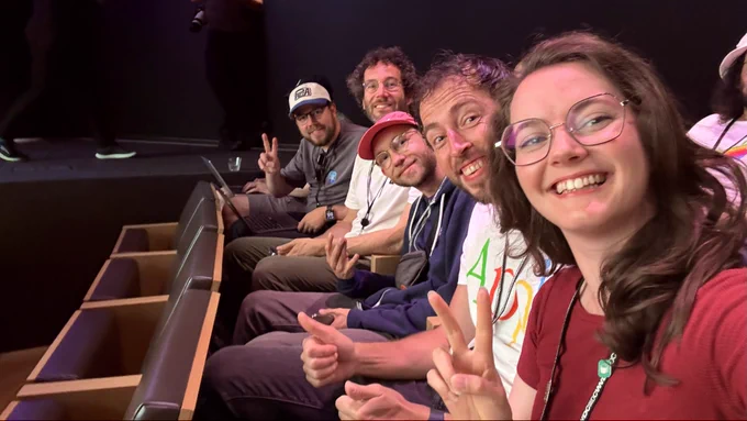 From the left: Hidde, Jordi, Frederik, Antoine and I taking a selfie in the second row at the Developer Center stage outside of Apple Park