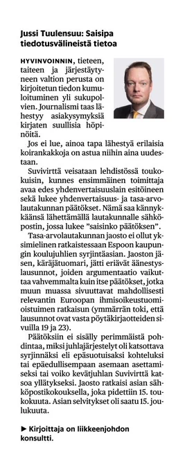 Helsingin Sanomien Media-palsta 31.5.2026, Jussi Tuulensuun kirjoitus