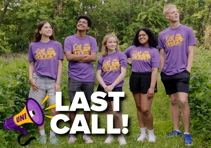 Photo of students in the Cat Pack tshirt with the words LAST CALL in the corner